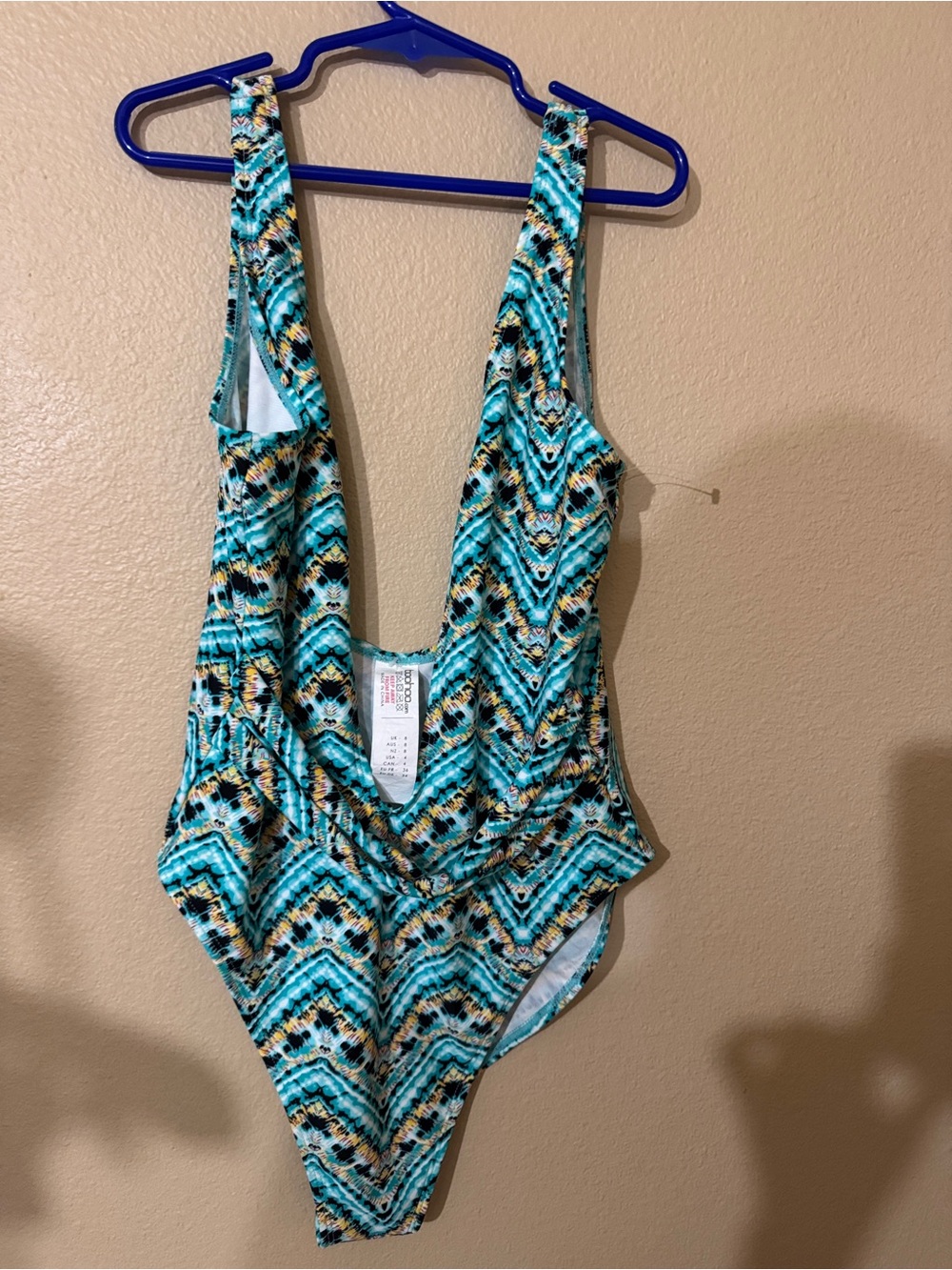 Boohoo Teal, Black & Yellow Abstract Print Dress